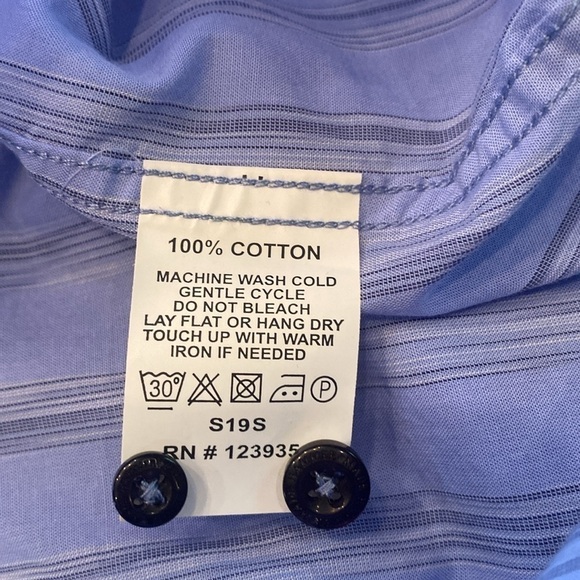 HAMMER MADE collarless men’s dress shirt light blue vertical stripes sz 44 17.5 - Picture 7 of 10